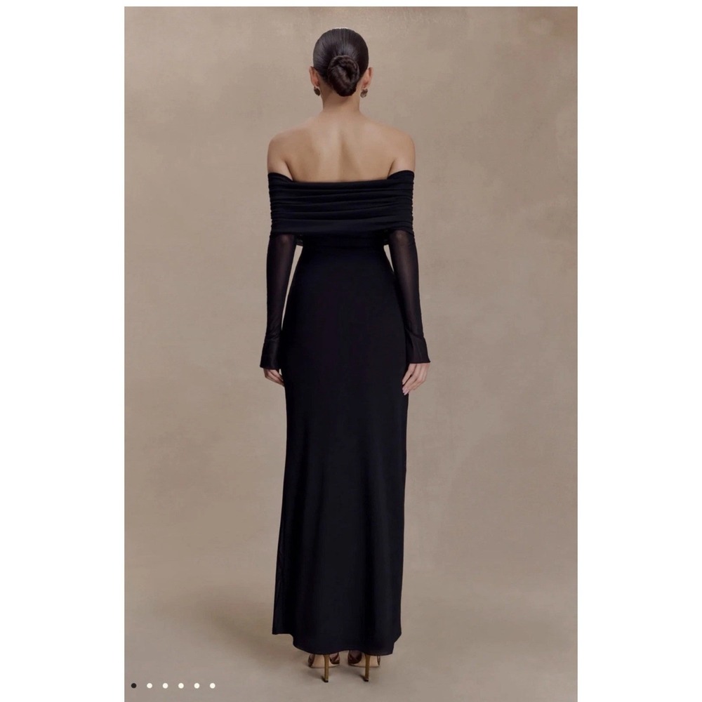 MESHKI Josie Off Shoulder Mesh Maxi Dress Black Women's Long Sleeve Size M - Picture 2 of 16